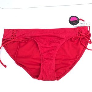 No Boundaries Red Lace Up Side Bikini Bottoms